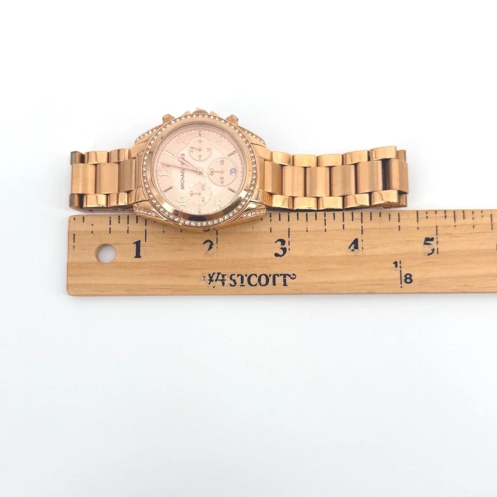 Michael Kors Ritz Chronograph Watch Womens Rose Gold Crystal Bezel *Not Running